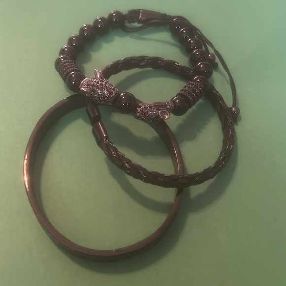 New 3PCS Mens Premium Black Agate Beaded Bracelet Set - Picture 5 of 12